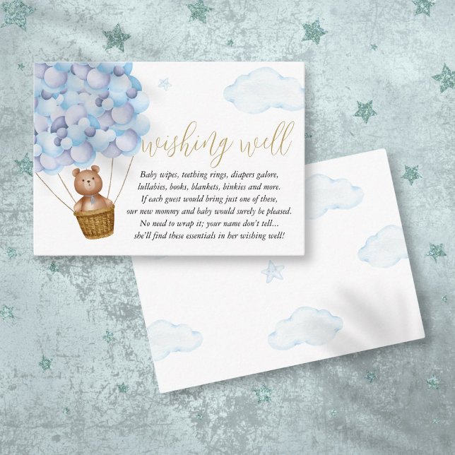 Carte D'accompagnement Souhaitez bien Teddy Bear Baby shower Garçon bleu (Wishing Well Teddy Bear Blue Boy Baby Shower Enclosure Card)