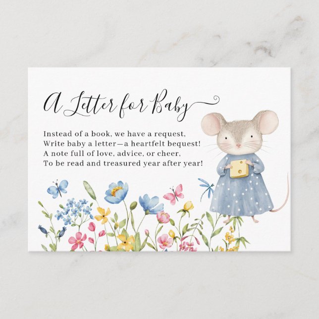 Carte D'accompagnement Souris de bois Floral une lettre au Baby shower (Devant)