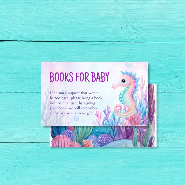 Carte D'accompagnement Sous la mer mignon hippocampe violet demande de ré (Under the sea cute sea horse  purple book request enclosure card books for baby cards)