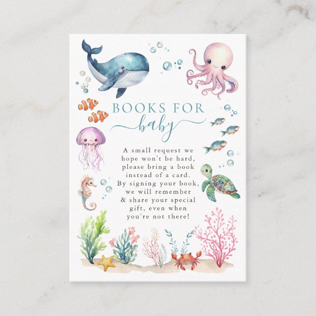 Carte D'accompagnement Sous Le Baby shower Sea Animals Livres Pour Bébé (Devant)