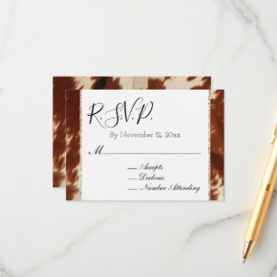 Carte D'accompagnement Southwest Brown Cream Animal Cowhide Wedding RSVP