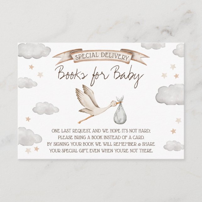 Carte D'accompagnement Special Delivery! Brown & Tan Stork Books for Baby (Devant)
