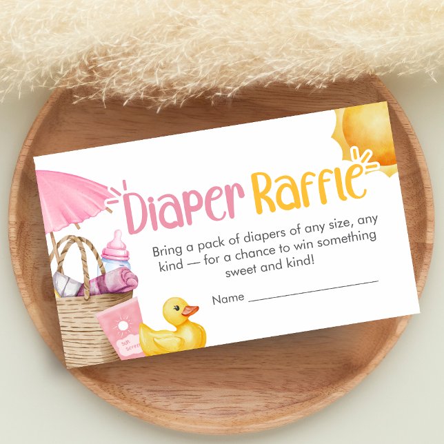 Carte D'accompagnement Splish Splash Summer Baby Shower Diaper Raffle (Pink Splish Splash Baby Shower Diaper Raffle)