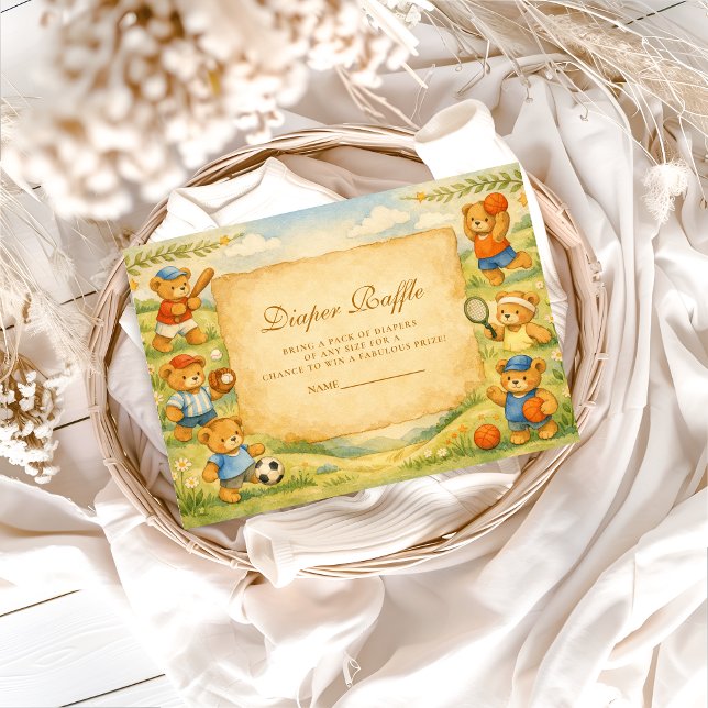 Carte D'accompagnement Sports Teddy Bear Baby Shower Diapper Raffle (Créateur téléchargé)