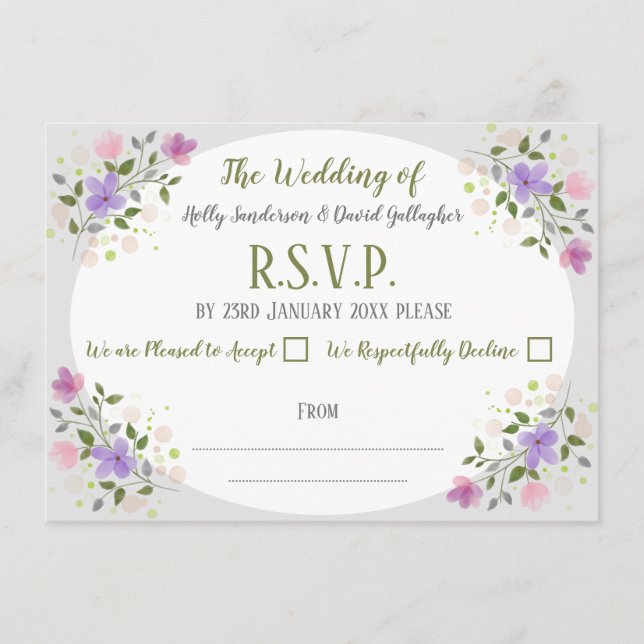 Carte D'accompagnement Sprigs de fleurs sur une réponse Mariage (Devant)