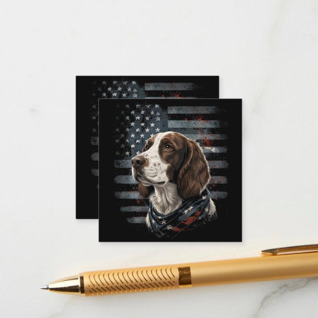 Carte D'accompagnement Springer Spaniel Chien Drapeau Américain (Devant/Arrière en situation)
