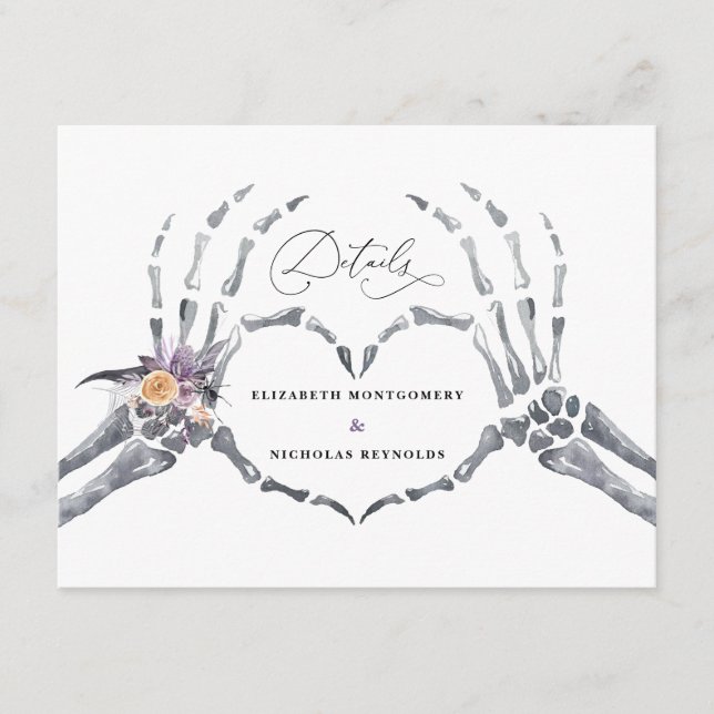 Carte D'accompagnement Squelette floral | Détails de l'invité Mariage Hal (Devant)