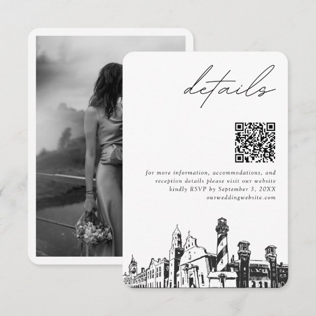 Carte D'accompagnement St Augustine Mariage Moderne Détails QR Code (Devant / Derrière)