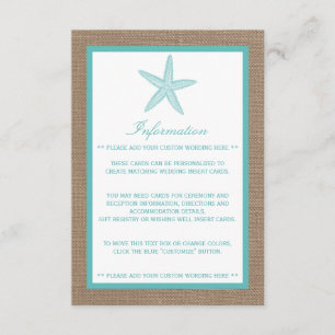 Carte D'accompagnement Starfish Turquoise Burlap Beach Wedding Collection