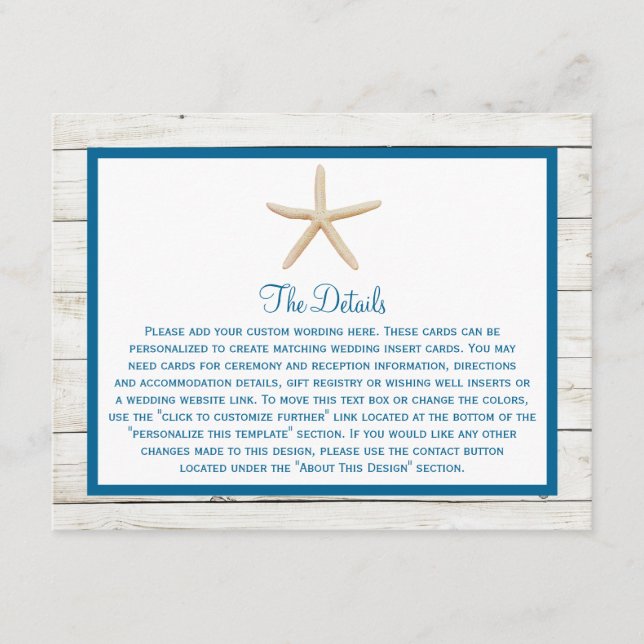 Carte D'accompagnement Starfish Whitewashed Wood Beach Wedding Collection (Devant)