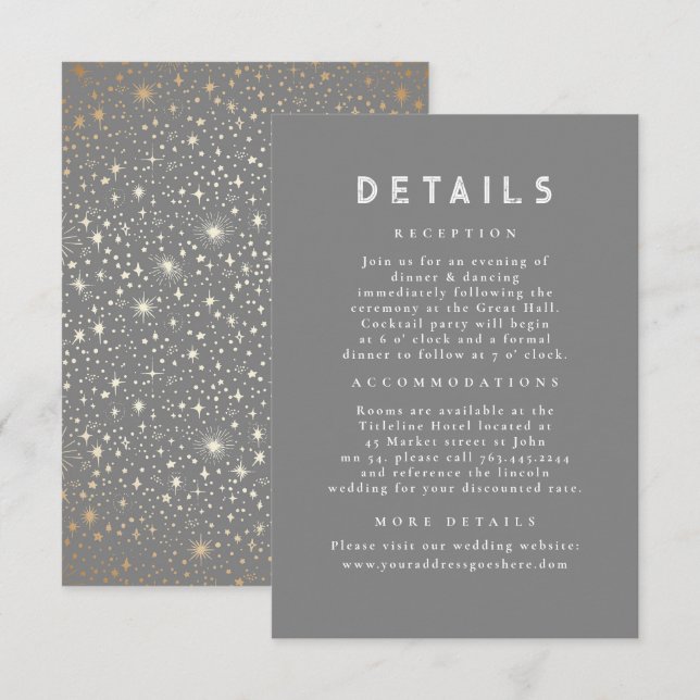 Carte D'accompagnement Starry Night Celestin Grey Détails du Mariage (Devant / Derrière)