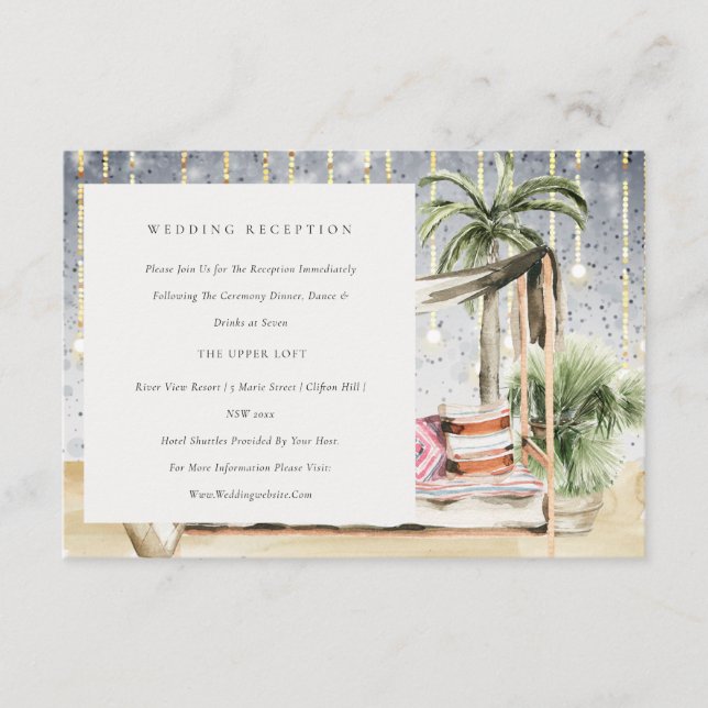 Carte D'accompagnement Starry Night Tropic Palm Cabana Mariage Réception (Devant)
