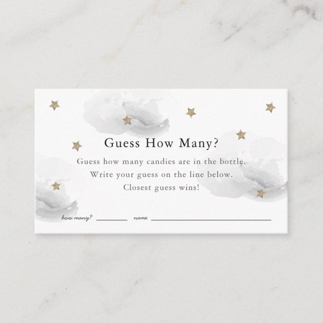 Carte D'accompagnement Stars Clouds Devine Combien De Baby shower Gris Je (Devant)