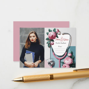 Carte D'accompagnement Stéthoscope Roses Roses Fleurs Roses Moderne Diplô