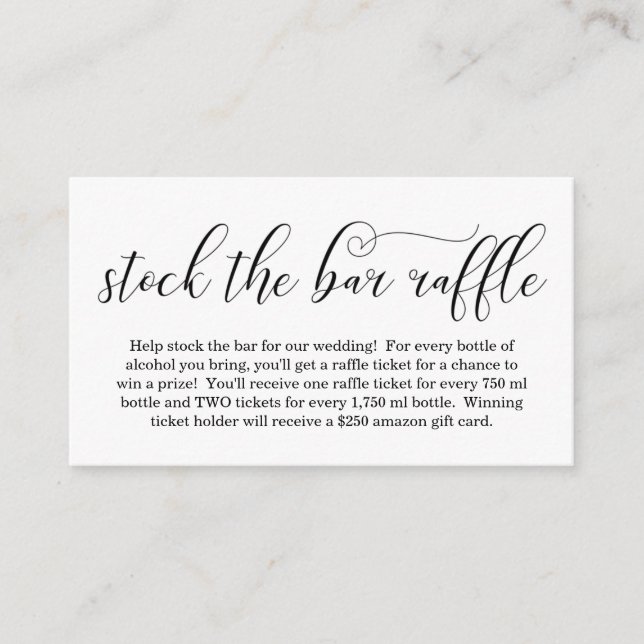 Carte D'accompagnement Stock de la Barre Raffle Card Bridal Shower Invita (Devant)