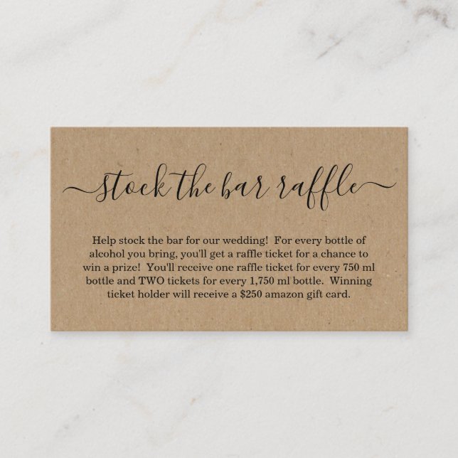 Carte D'accompagnement Stock de la Barre Raffle Card Bridal Shower Invita (Devant)