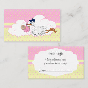Carte D'accompagnement Stork avec un mignon petit bébé livre fille Raffle