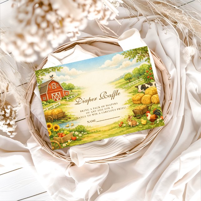 Carte D'accompagnement Storybook Farm Meadow Baby Shower Diapper Raffle (Créateur téléchargé)