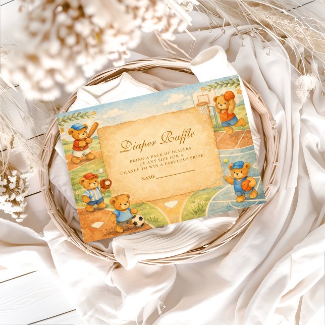 Carte D'accompagnement Storybook Sports Teddy Bears Diapper Raffle (Créateur téléchargé)