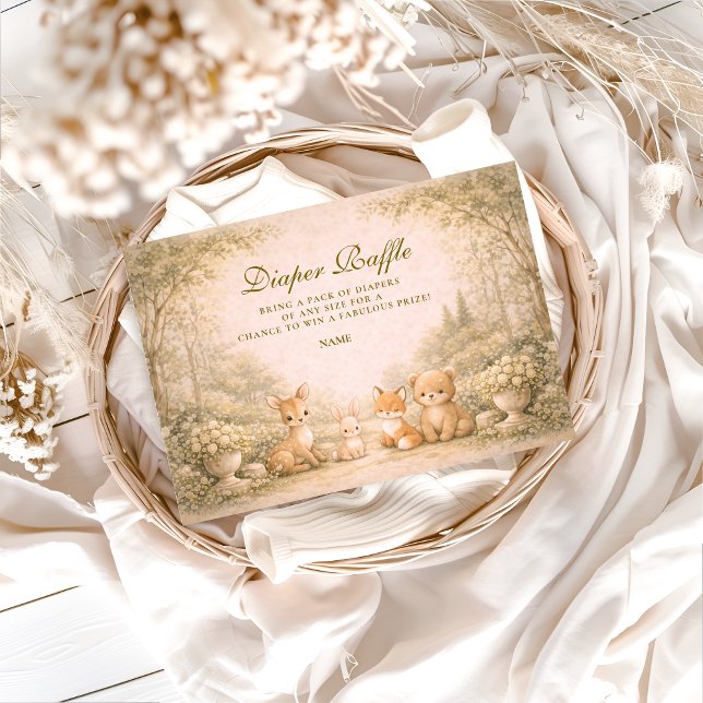 Carte D'accompagnement Storybook Woodland Garden Diapper Raffle  (Créateur téléchargé)