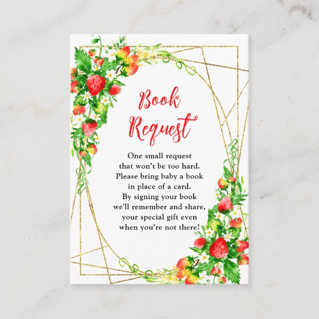 Carte D'accompagnement Strawberries and Daisies Baby Shower Book Request (Devant)