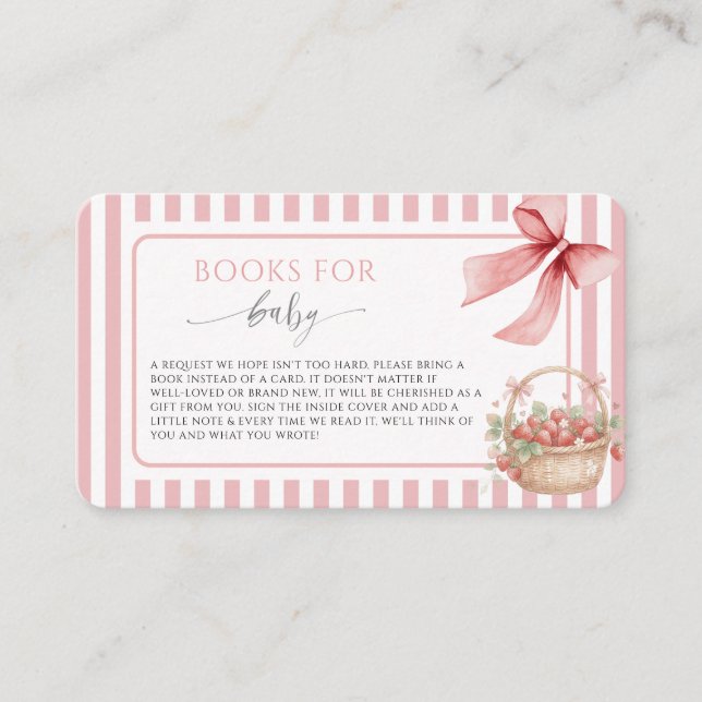Carte D'accompagnement Strawberry Berry Sweet Pink Stripe Bow Baby shower (Devant)