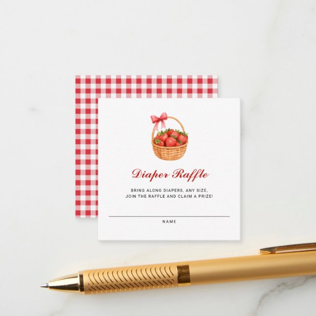 Carte D'accompagnement Strawberry Girl Baby Shower Diaper Raffle (Devant/Arrière en situation)