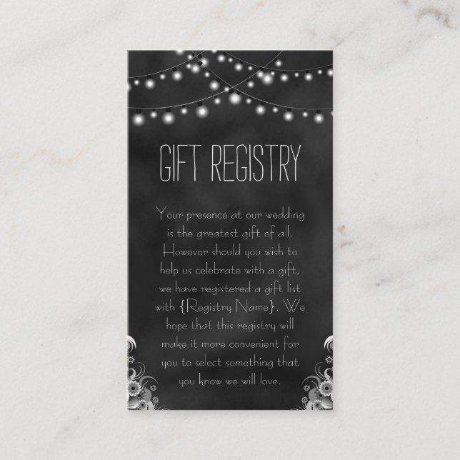 Carte D'accompagnement String Lights Black Chalkboard Cadeau Registre (Devant)