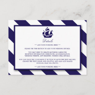 Carte D'accompagnement Stripes nautiques et Marine Blue Ship Mariage Déta