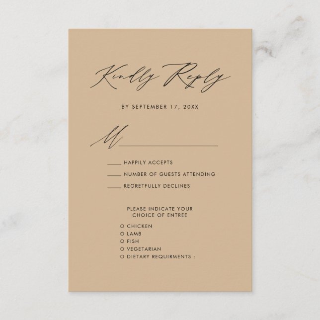 Carte D'accompagnement Style Beige moderne Élégant Script Mariage simple  (Devant)