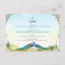 Carte D'accompagnement Style de mariage botanique au paon bleu élégant