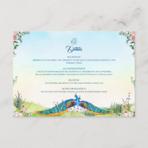 Carte D'accompagnement Style de mariage botanique au paon bleu élégant