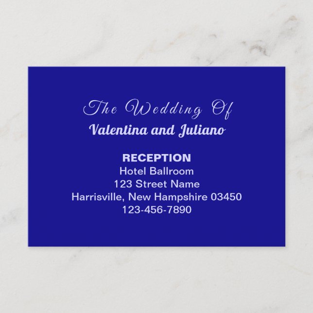 Carte D'accompagnement Style de typographie Mariage Réception Bleu foncé (Devant)