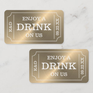 Carte D'accompagnement Style Gold Ticket "Savourez Un Verre Sur Nous"