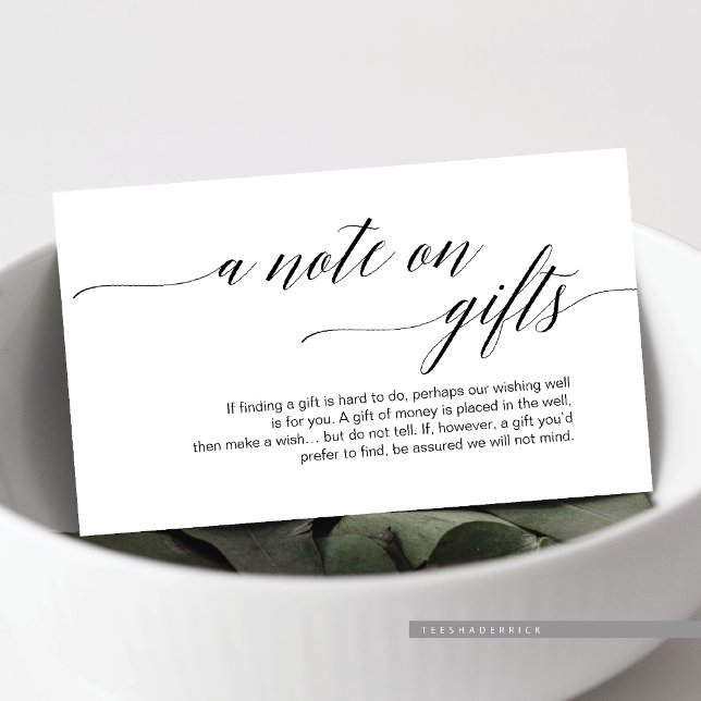 Carte D'accompagnement Style moderne noir, Une note de cadeaux (A Note On Gifts Enclosure Card, For Wedding Invites Card, In Modern Classy Clean Script)