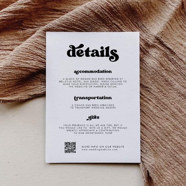 Carte D'accompagnement Style rétro noir & blanc Détails Code QR (Créateur téléchargé)