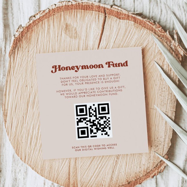 Carte D'accompagnement Stylo retro Peach Pink Honeymoon fund Code QR (Créateur téléchargé)