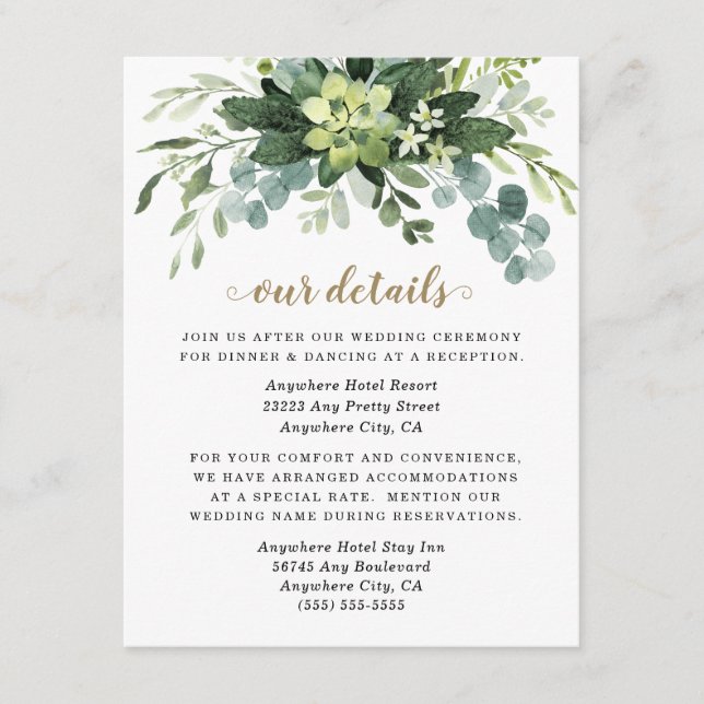 Carte D'accompagnement Succulent Eucalyptus Élégant Boho Mariage de verdu (Devant)