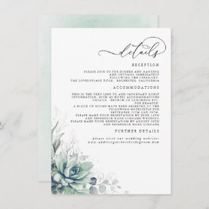 Carte D'accompagnement Succulent Verdure Argent Feuille Détails Mariage