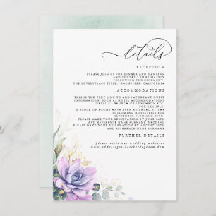 Carte D'accompagnement Succulent Verdure Or Feuilles Mariages Détails En