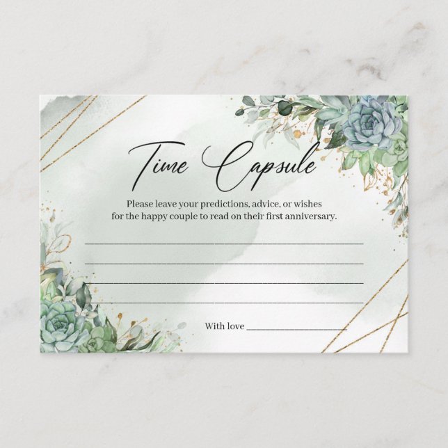 Carte D'accompagnement Succulente cadre or eucalyptus Time Capsule Card (Devant)