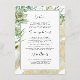 Carte D'accompagnement Succulents Verdure Or Information Mariage