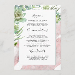 Carte D'accompagnement Succulents Verdure Rose Or Mariage Information