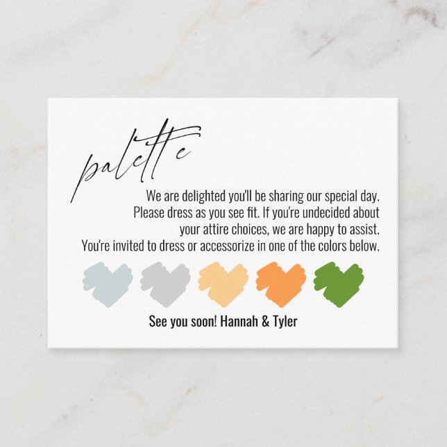 Carte D'accompagnement Suggestions de palette de couleurs simples Mariage (Devant)