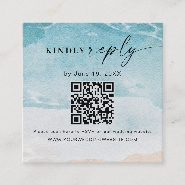 Carte D'accompagnement Summer Beach Wedding QR Code RSVP Enclôture Card (Devant)
