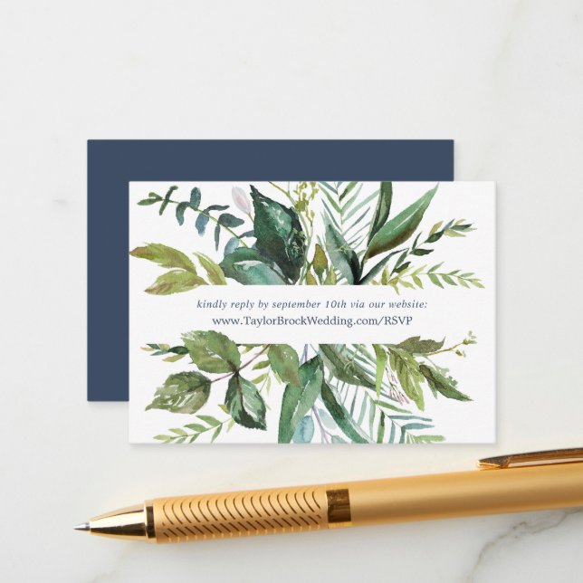Carte D'accompagnement Summer Greenery Site Mariage RSVP (Devant/Arrière en situation)