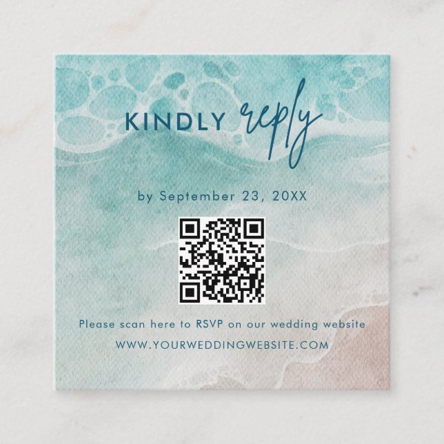 Carte D'accompagnement Summer Ocean Blue Beach  Wedding RSVP Card (Devant)