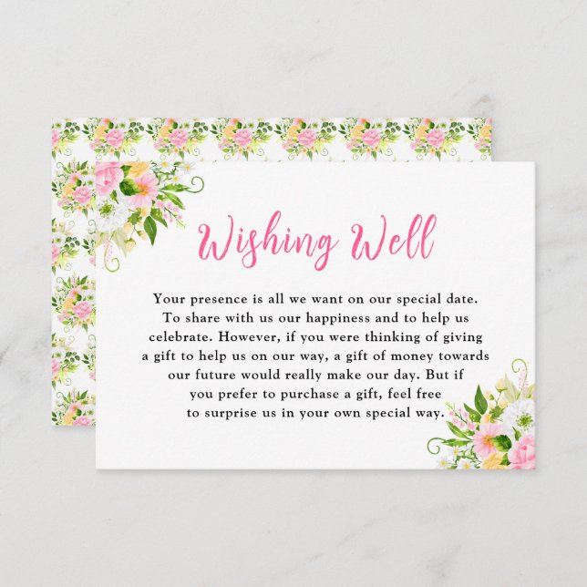 Carte D'accompagnement Summer Pink Yellow Floral Wedding Wishing Well (Devant / Derrière)