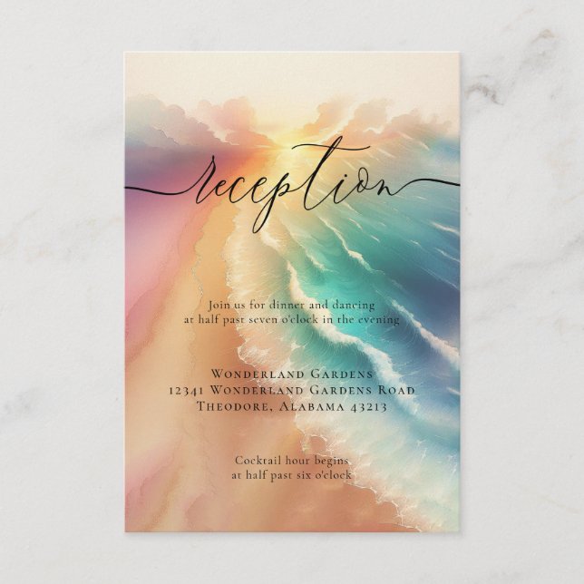 Carte D'accompagnement Sun Beach Ocean Rose Wedding Détails de la récepti (Devant)