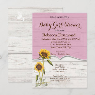Carte D'accompagnement Sunflower Baby Girl Douche blanchie Grange bois